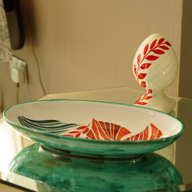 Drifting Leaves Ceramic Oval Dish - Handpainted in Malta (30x14cm)