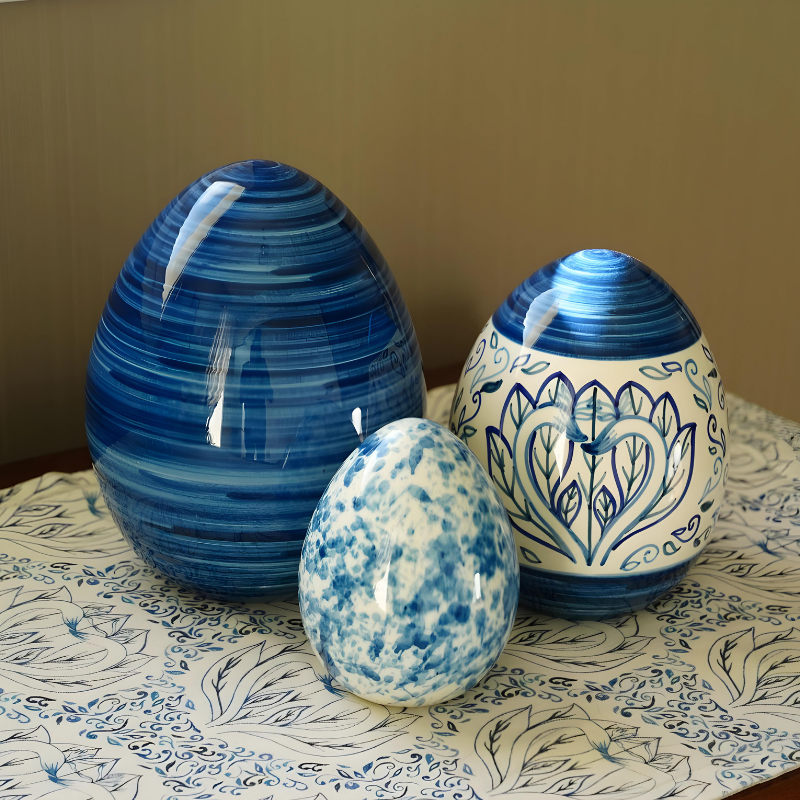 Bird of Paradise Ceramic hand-painted set of three Eggs