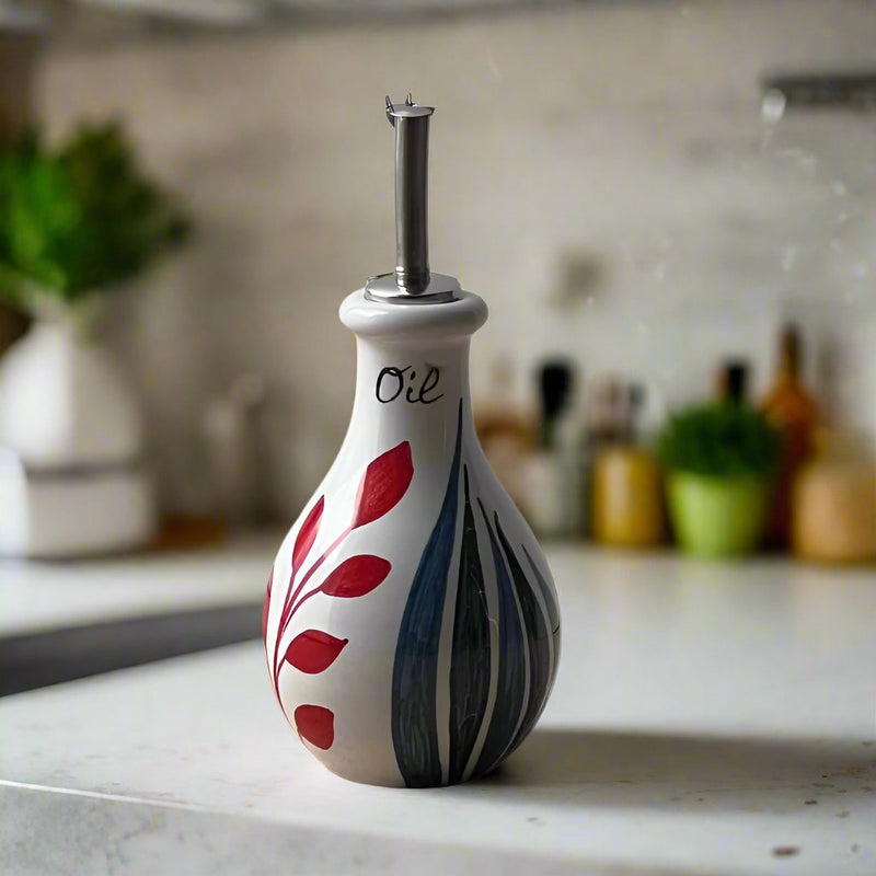 Ceramic hand painted Oil Dispenser - 15cmH (excluding pourer)