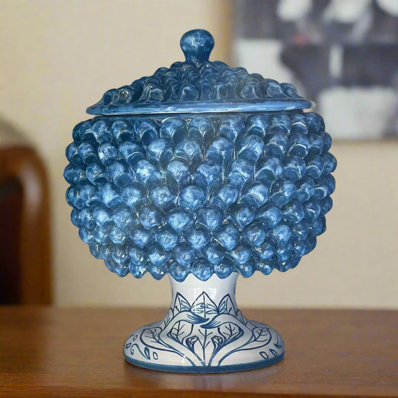 Pine Cone Bowl with Lid Bird of Paradise Collection - Blue