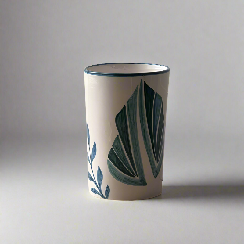 Ceramic hand painted Vase | Drifting Leaves Teal Leaf