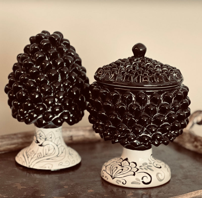 Pine Cone Bowl with Lid Bird of Paradise Collection - Black