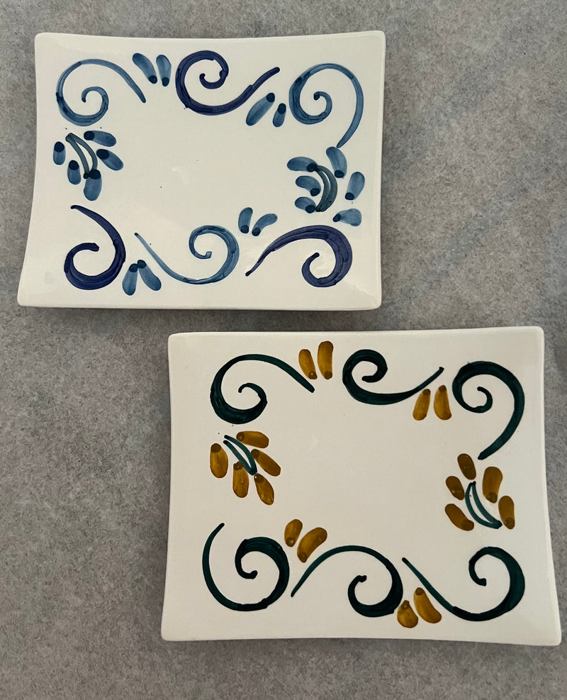 Two soap holders - one in Blue and one in teal bird of paradise patterns