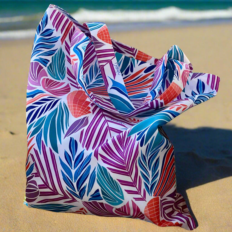 Colourful Drifting Leaves pattrned waterproof bag on the beach
