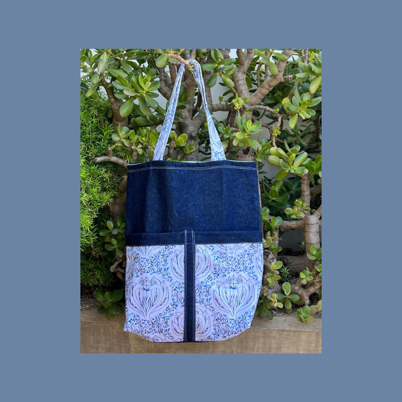 Stylish Premium Cotton Tote Bag with Denim Trim for Daily Use