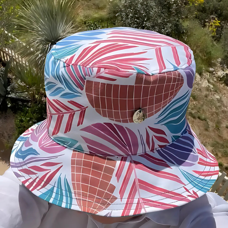 Bucket Hat – Drifting Leaves Pattern with Sky Blue Lining