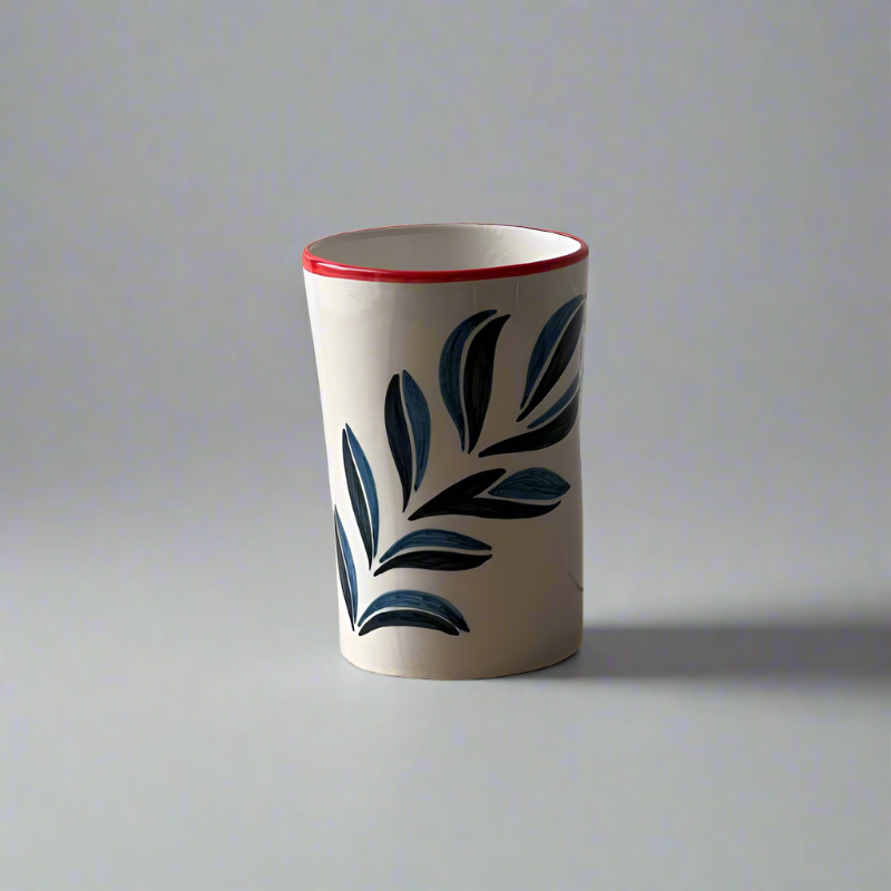 Ceramic hand painted Vase | Drifting Leaves Blue Leaf