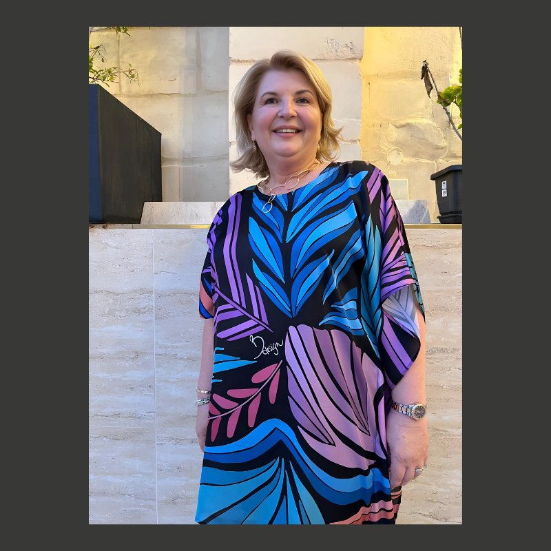 Custom Kaftan Dress - Drifting Leaves Print in Faux Silk Satin